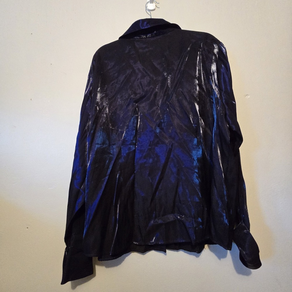 Vintage 90s NEW Christie Jill Shiny Blouse Women's Plus 26W Blue French Cuff NWT - Picture 9 of 9